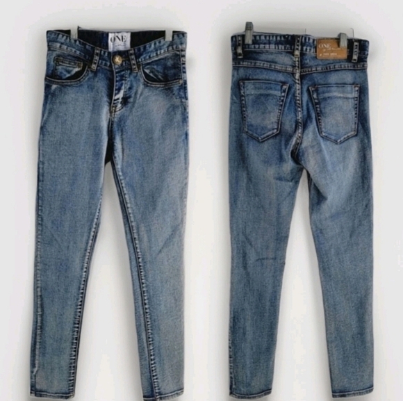 One Teaspoon Size 22 Yard Birds Mid Rise Skinny Long Length Button Fly Jean - Picture 1 of 12